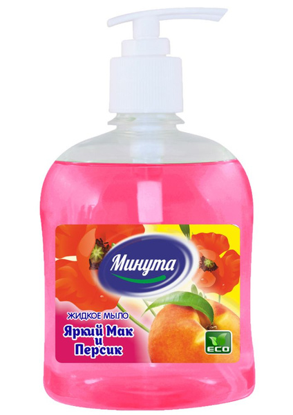 Минута Жидкое мыло с дозатором Яркий мак и персик, 500 мл - купить с ...