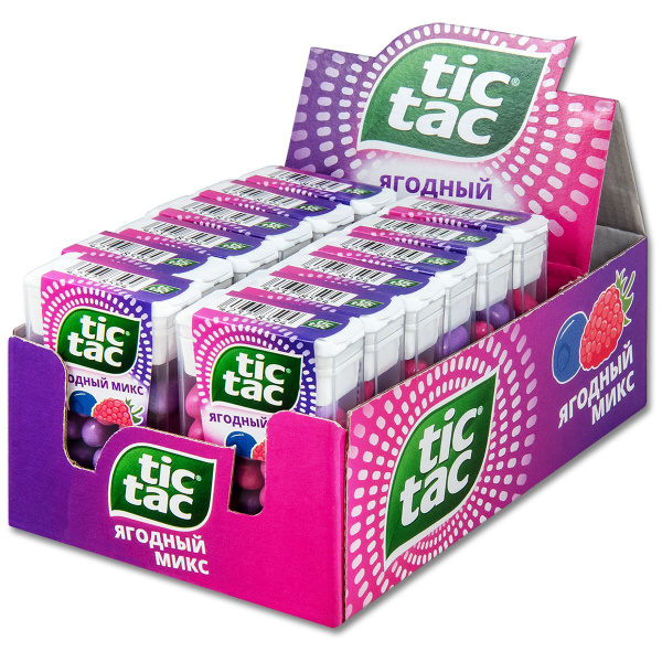 Сахарное драже Tic Tac Ягодный микс, в пластиковом боксе, 16 г, 12 шт ...