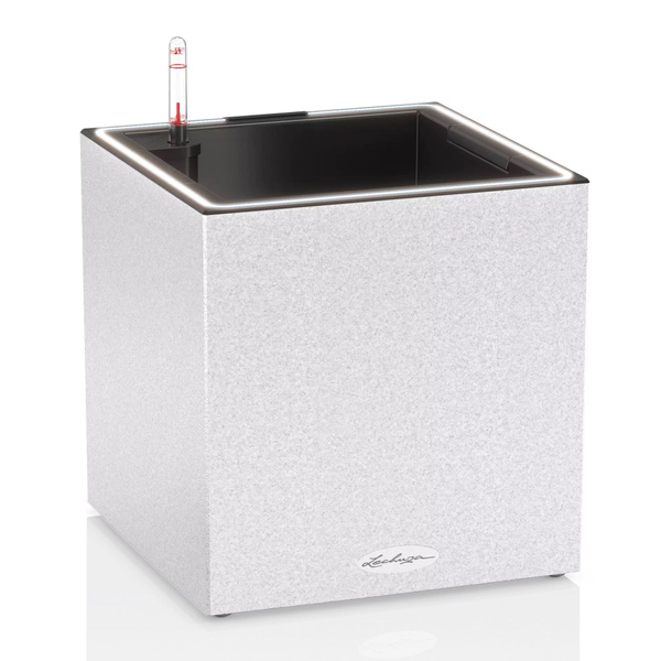 Lechuza Canto Stone 40 low LED kockakaspó kvarcfehér 40 cm x 40 cm