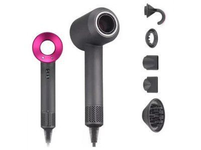 Фен для волос Super-hair-dryer, темно-серый, розовый - купить по ...