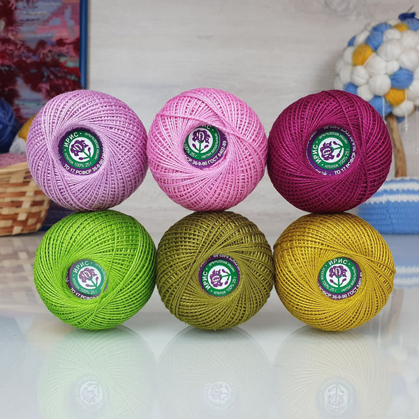 Нитки Ирис набор 6 шт - ассорти 6, 100% мерсеризованный хлопок, (25г ...