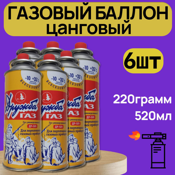 Газ, Газовый баллон Дружба (цанговый) 220 гр, 520 мл ( 6 шт. ) - купить ...