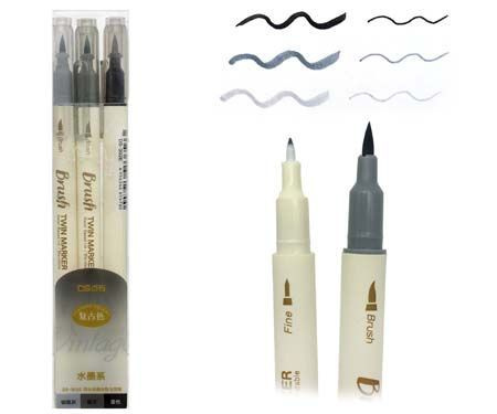 Скетч-маркеры BRUSH 3 цв. DS-8 Винтажные двусторонние (кисть+линер ...