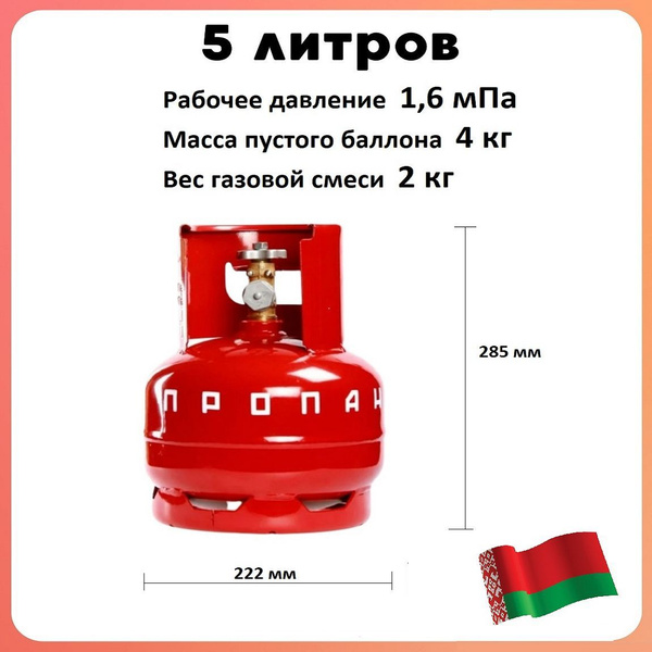 Баллон газовый пустой стальной 5 л с вентилем ВБ-2 купить на OZON по ...