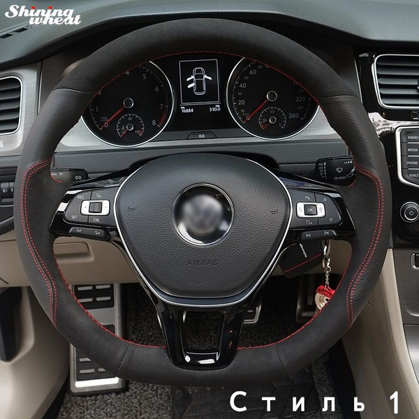 Черная замша, натуральной кожи на руль Volkswagen Гольф 7 Jetta VII ...