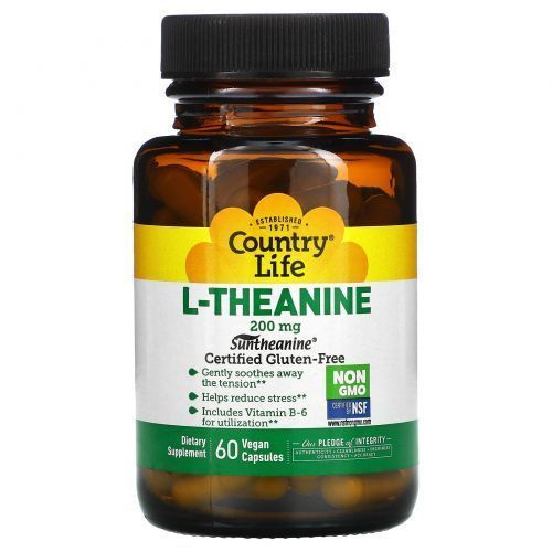 Country Life, L-theanine, л-теанин, 200 мг, 60 капсул - купить с ...