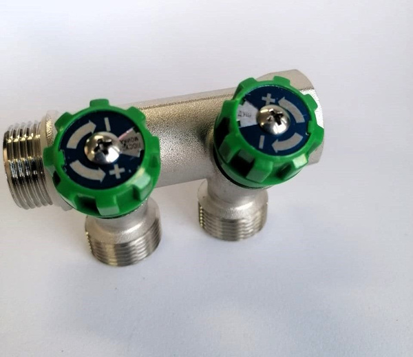 Коллектор с вентилями 135гр. никелированный под евроконус, 3/4"x 3/4"-2 ...