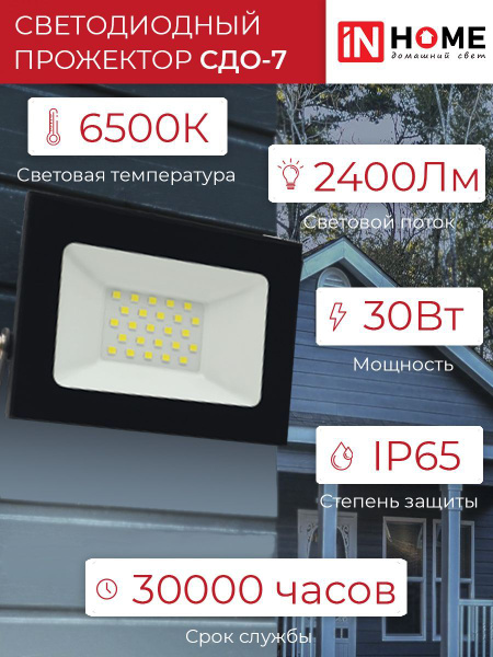 Прожектор IN HOME, IN_HOME_SDO_7_черный 6500 К - купить по низким ценам ...