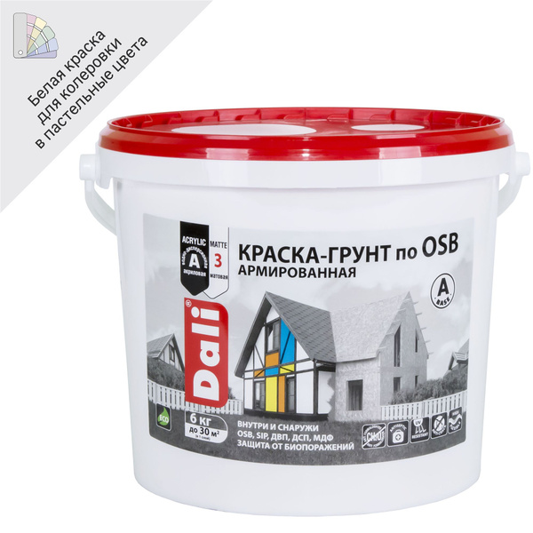 Краска Краска-грунт армированная по OSB Dali 6 кг цвет белый База А ...