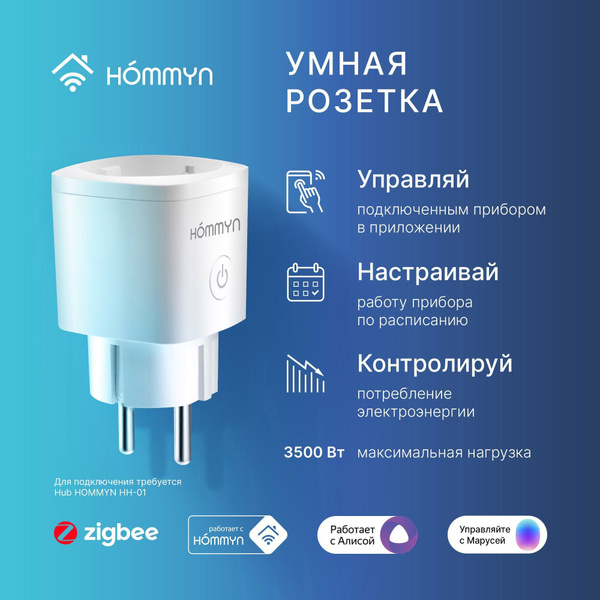 Розетка умная HOMMYN Smart Plug RKNZ01 - купить с доставкой по выгодным ...