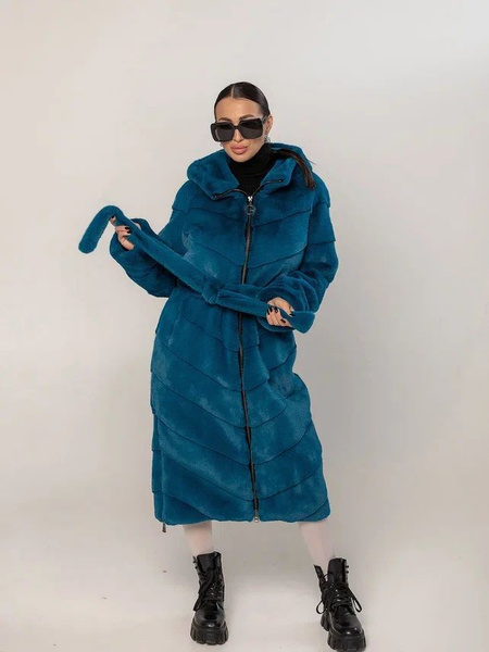 Шуба искусственная BOMFURS, Зима, размер 42, цвет синий, Мех ...