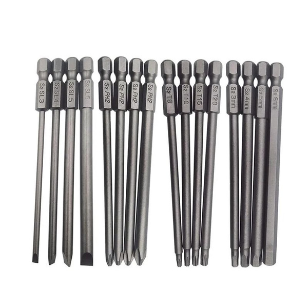 16шт Длинные магнитные отвертки Bits Set Seted + Cross + Hex + Torx ...