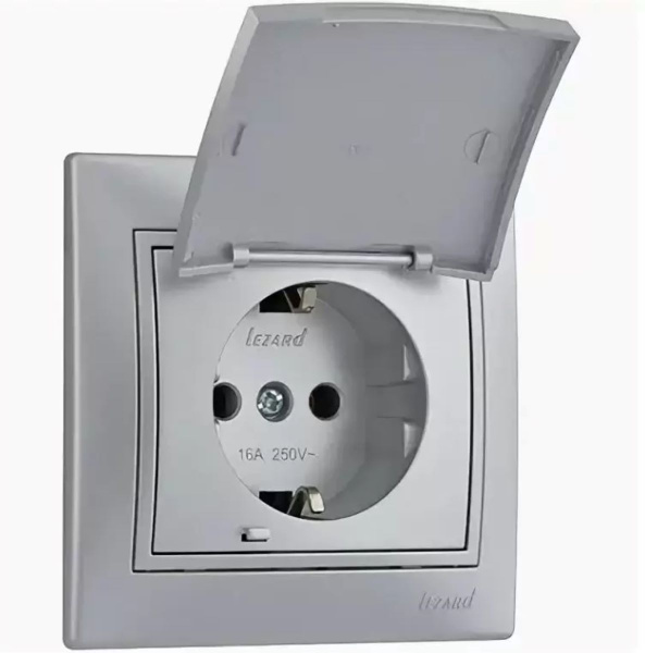 Розетка с/у 1-местная Lezard с крышкой серый металлик - купить по ...