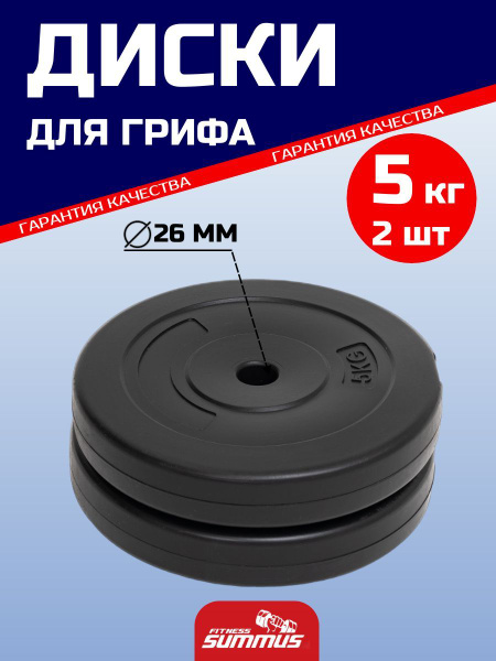 Диски для штанги Summus, пластиковые, 2 шт по 5 кг, d-26мм, 3010-139 ...