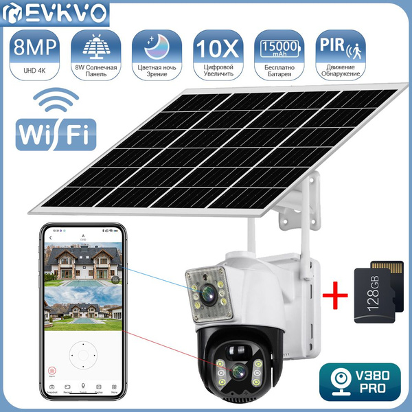 Камера видеонаблюдения EVKVO YD-C-07-09_Двухобъективная WiFi солнечная ...