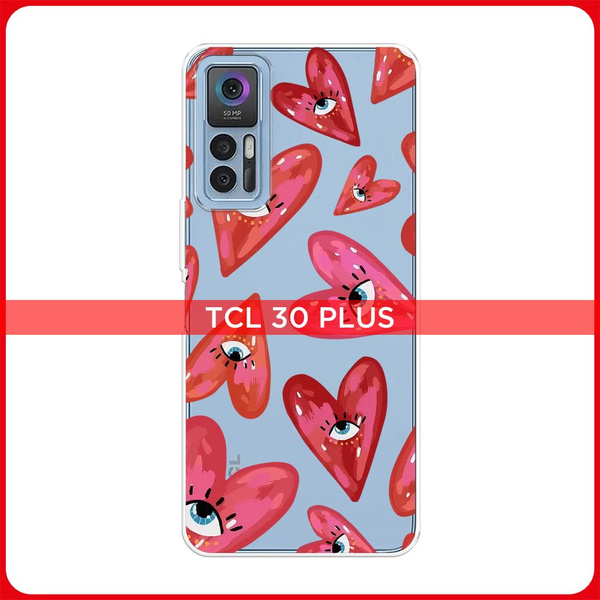 Силиконовый чехол на TCL 30/30 Plus / ТСЛ 30/30 Плюс Сердечки с глазами ...