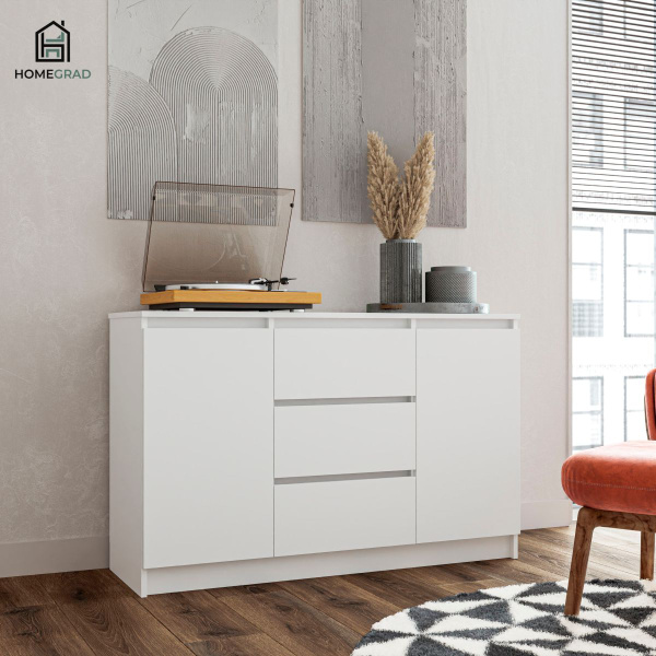 Комод HomeGrad Комод_НОРДКОМ№3_Нет бренда_Белый, 120.4x40x77 см, 3 ящ ...