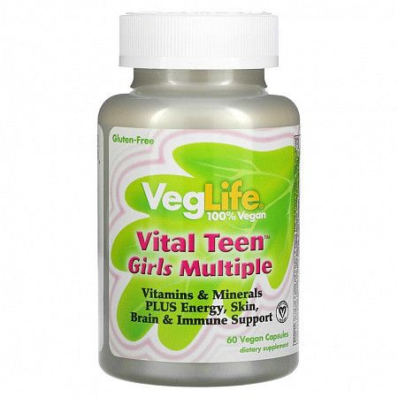 VegLife, Vital Teen Girls мультивитамины растительные, 60 веганских ...