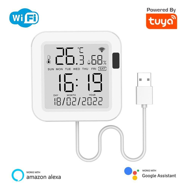 Датчик температуры и влажности Tuya Wi-Fi, USB-разъем, ЖК-экран ...
