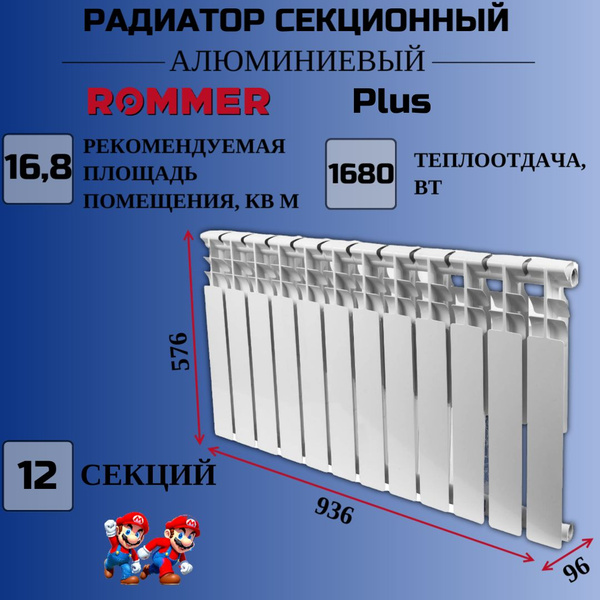 Секционный радиатор Rommer Plus 500 радиатор алюминиевый (RAL9016 ...