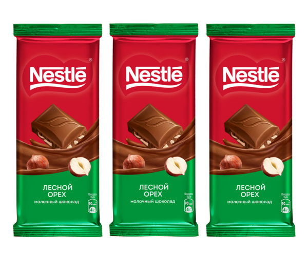 Шоколад Nestle молочный с лесным орехом, 3 шт по 82 г - купить с ...