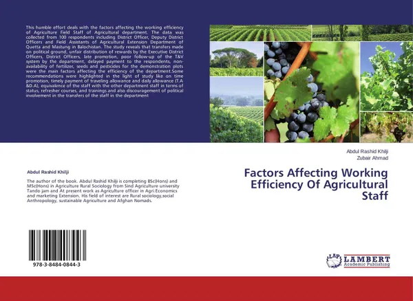 Обложка книги Factors Affecting Working Efficiency Of Agricultural Staff, Abdul Rashid Khilji and Zubair Ahmad