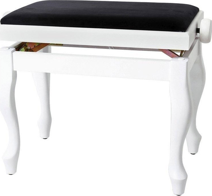 фото GEWA Piano Bench Deluxe Classic White Matt 130340 - банкетка белая матовая гнутые ножки верх черный