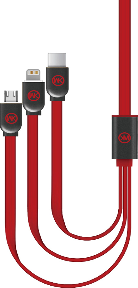 фото Кабель 3 в 1 USB - MicroUSB, Lighting (iPhone), Type-C 1 м, WK /WDC-010/ Красный Wk design