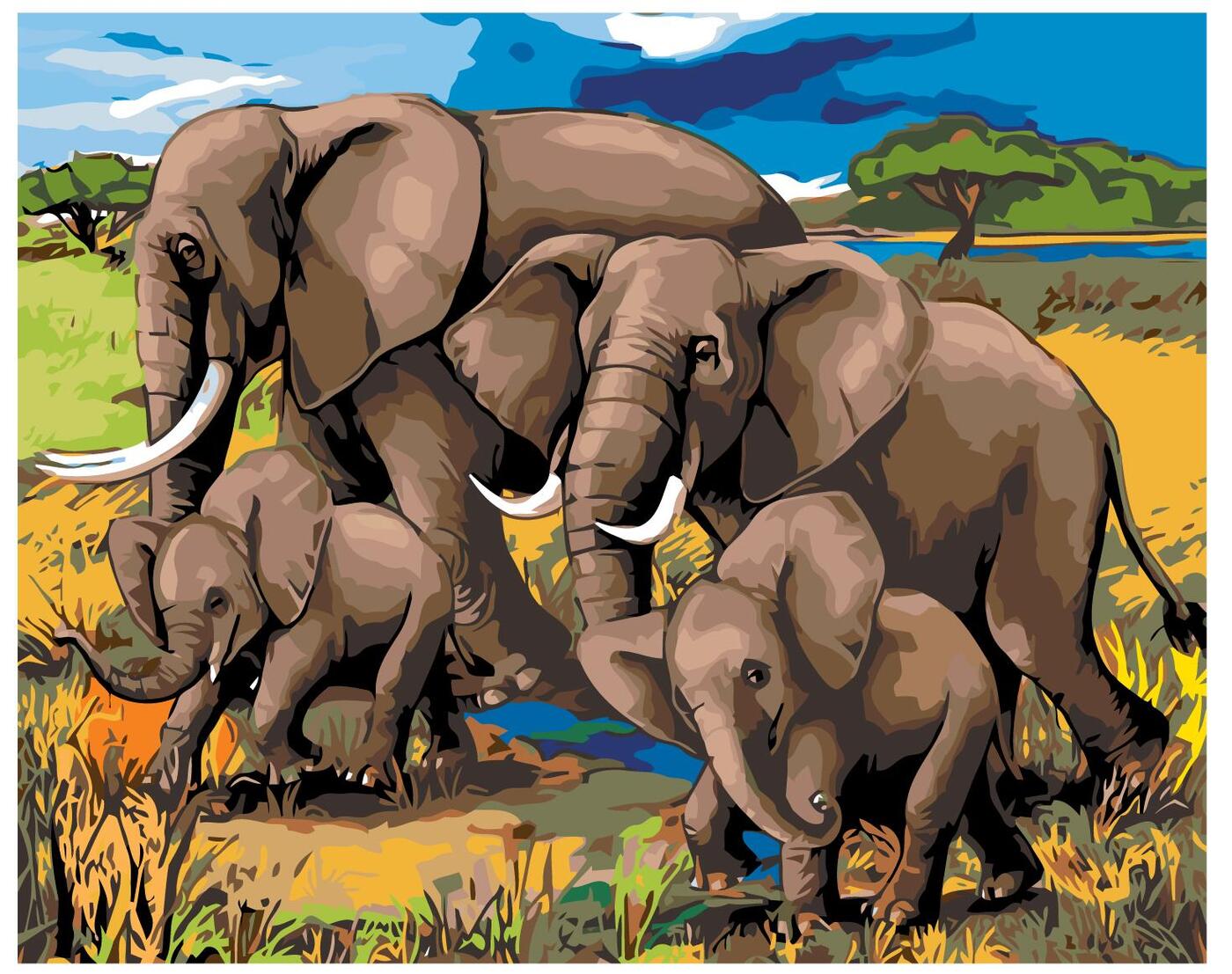 Картина семья животных слоны