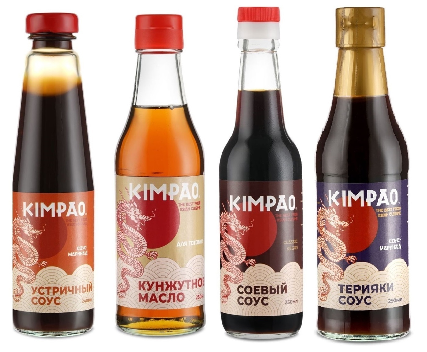 Набор 4 соуса KIMPAO. Устричный, Кунжутное масло, Соевый, Терияки (4 шт ...