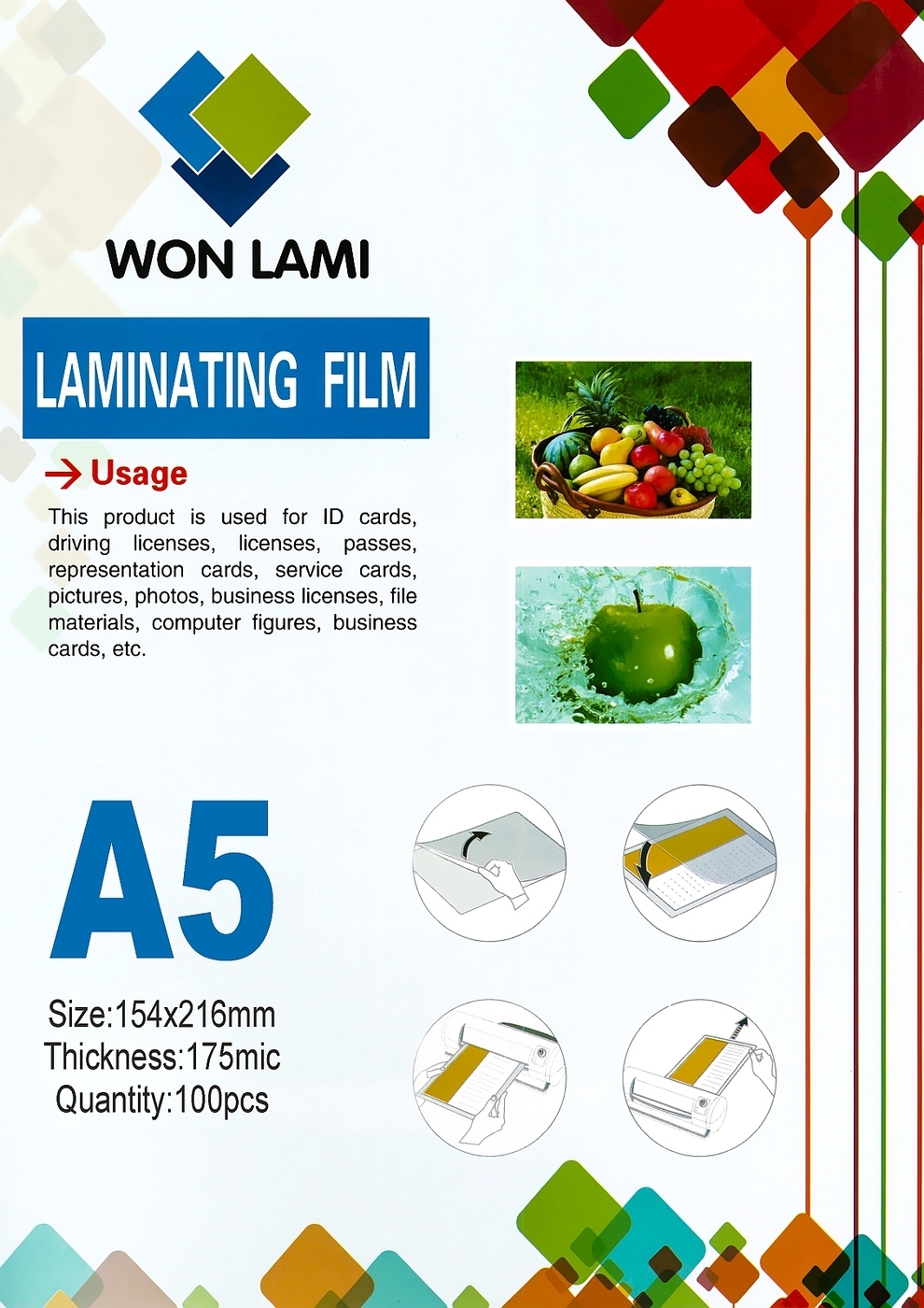 Пленка для ламинирования глянцевая WF, 175 мкм, А5 (154мм х 216мм), 100шт