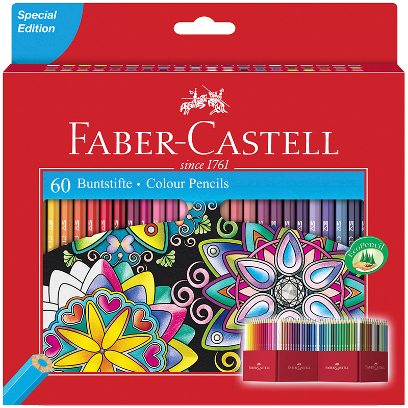 Карандаши Faber-Castell цветные, набор из  60 цветов, карт.подставка