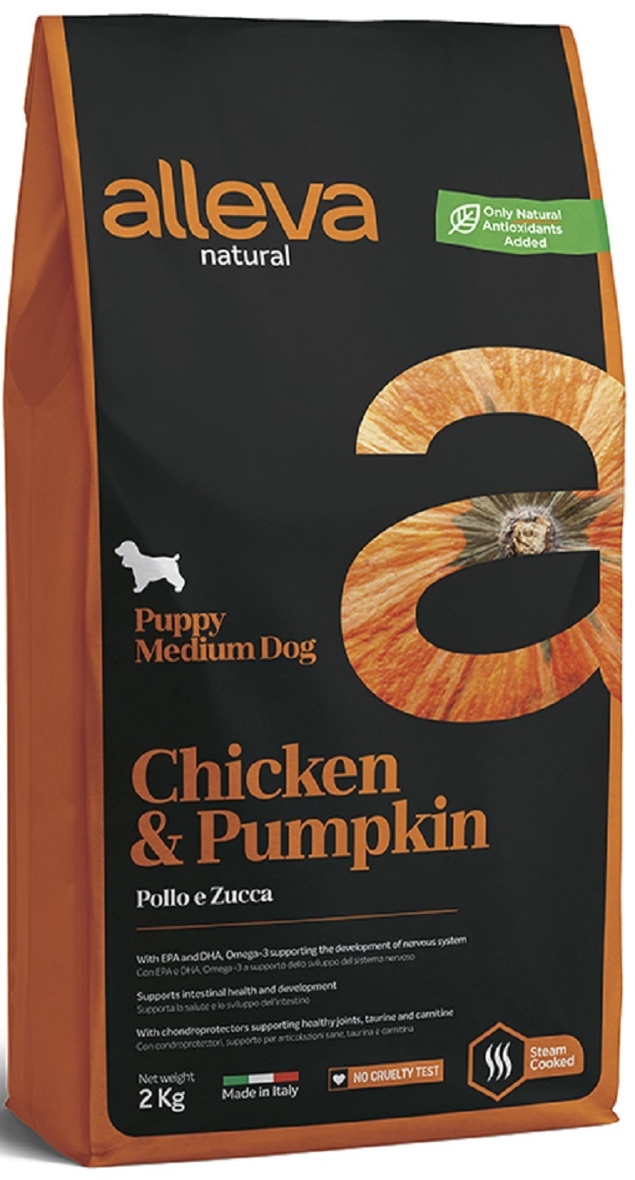 Сухой корм ALLEVA NATURAL PUPPY CHICKEN & PUMPKIN MEDIUM, для щенков ...