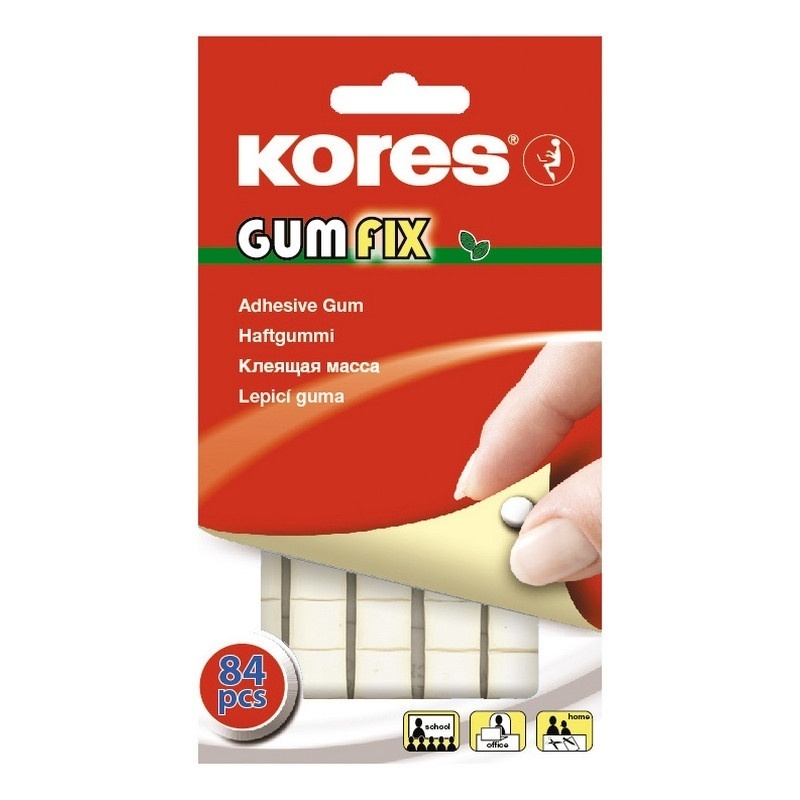 Двухсторонняя клейкая масса, Kores Gum Fix, клейкие пластины, белые, 11 х 3.2 мм, 84 подушечки в упаковке