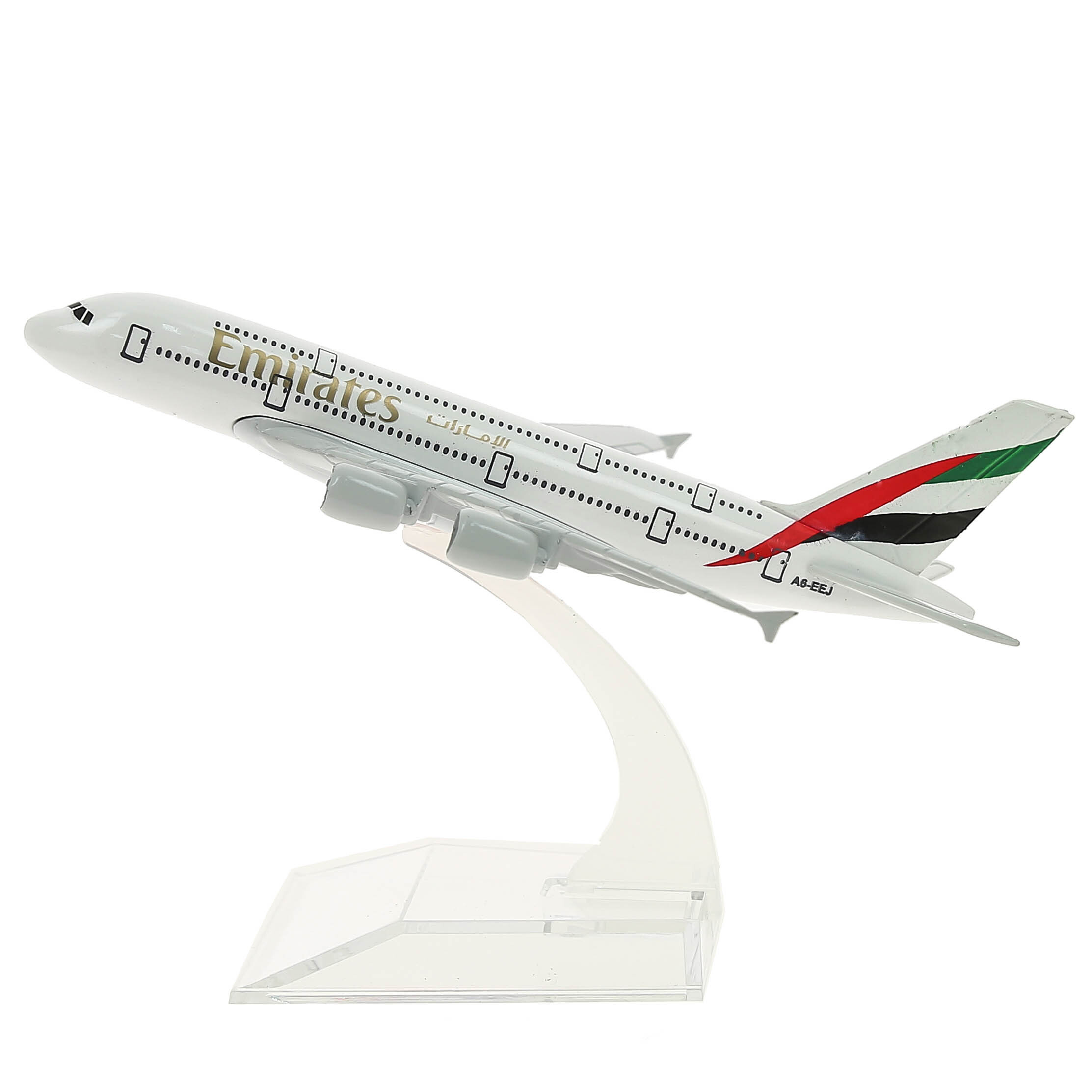 Игрушка металлического самолета Аэробус А380 Emirates. Длина 16 см.