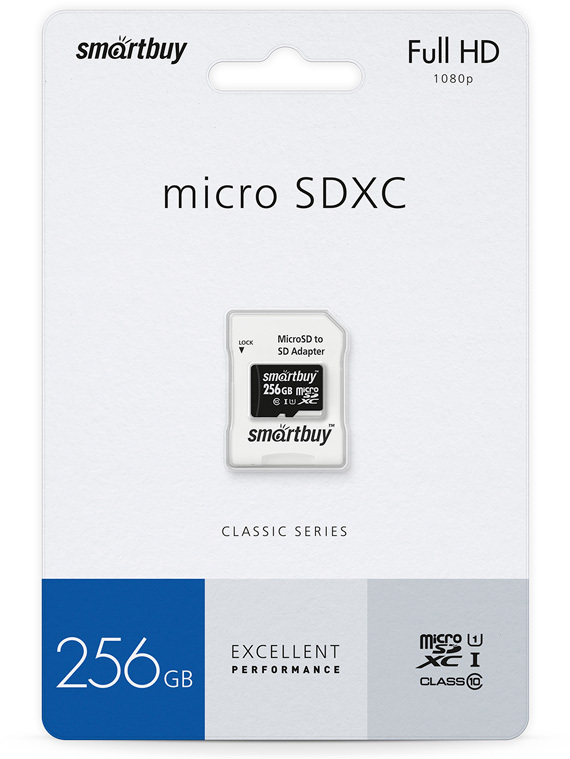 Карта памяти micro SDXC Smartbuy 256GB Class 10 UHS-I (с адаптером SD)