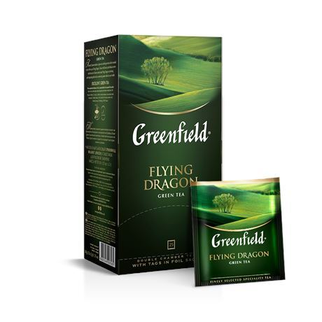 Чай в пакетиках саше фото Greenfield Чай в пакетиках зеленый Flying Dragon, 25x2г, 8 упаковок - купить с д - Товар на картинке можно купить.