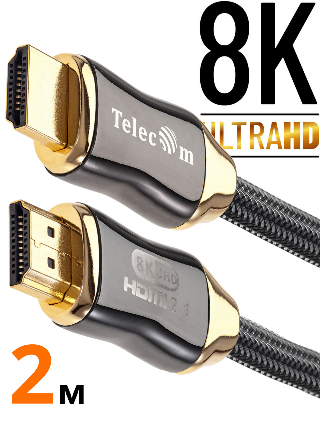 HDMI кабель 2.1 TELECOM 2 метра 8K медь провод в оплетке сверхскоростной (TCG300-2M)