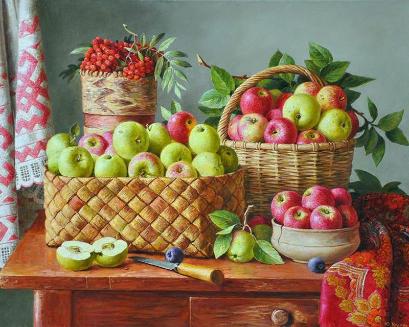 Корзина яблок картина