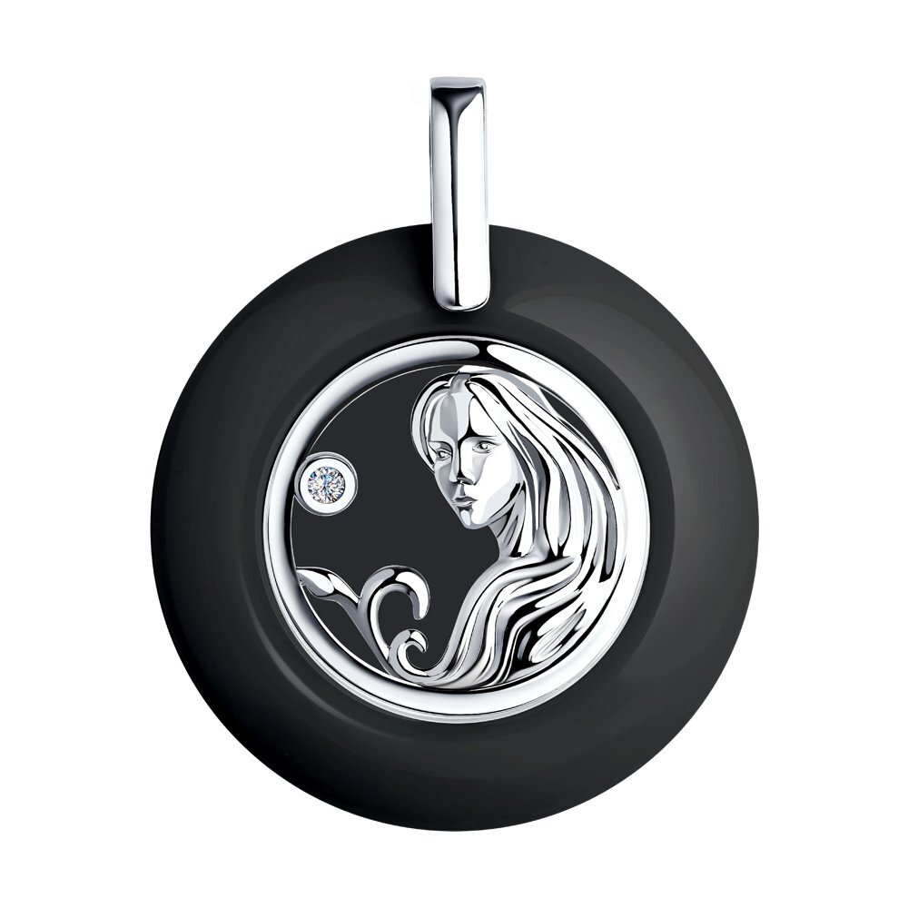 Diamant, Подвеска (кулон) из серебра с керамической вставкой и фианитом, 94-130-01255-1, зодиак, керамика, 925 проба