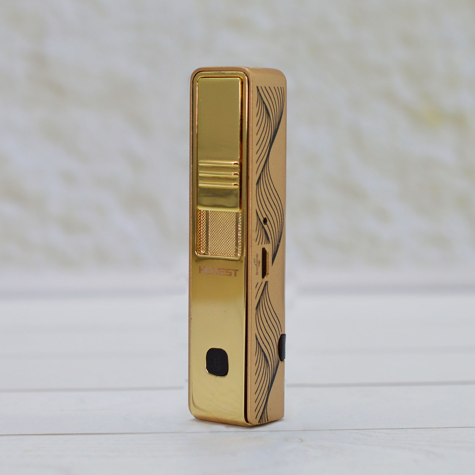 Металлическая USB зажигалка спиральная HONEST с фонариком, золотая .