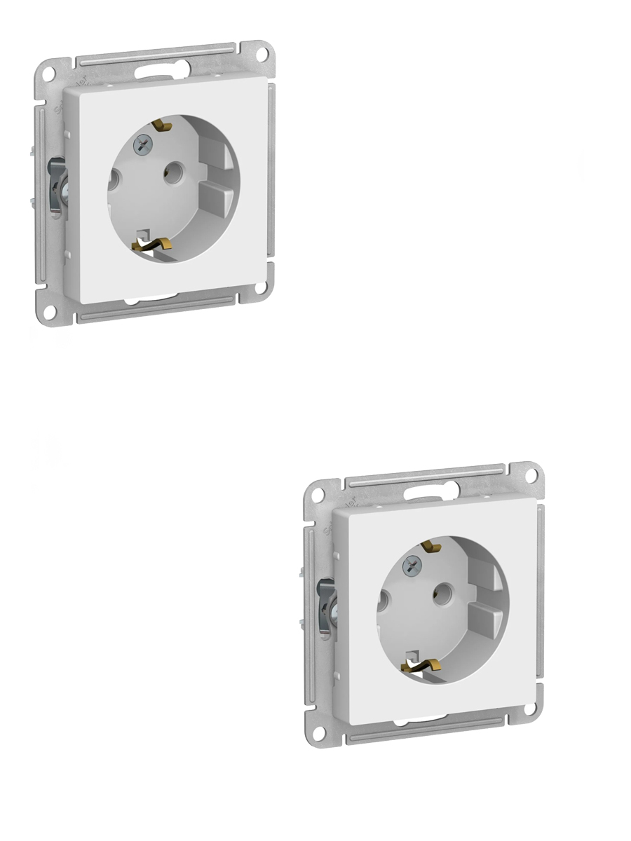 ЕвророзеткаодинарнаясзаземлениемSchneiderElectricATLASDESIGN,16А,механизм,скрытаяустановка,белый(ATN000143-2шт)