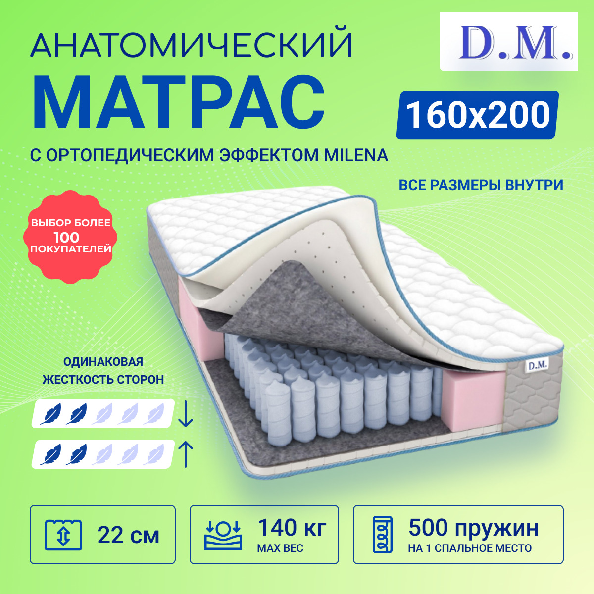 Матрас независимый пружинный блок 90 190