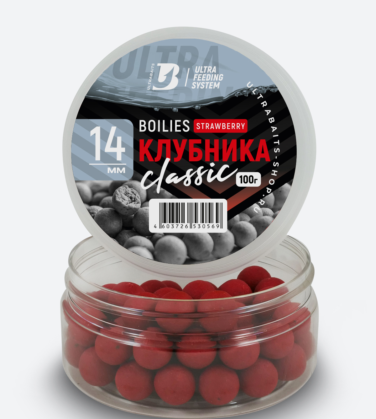 Бойлы насадочные ULTRABAITS "CLASSIC" (КЛУБНИКА) 14мм, 100 гр.