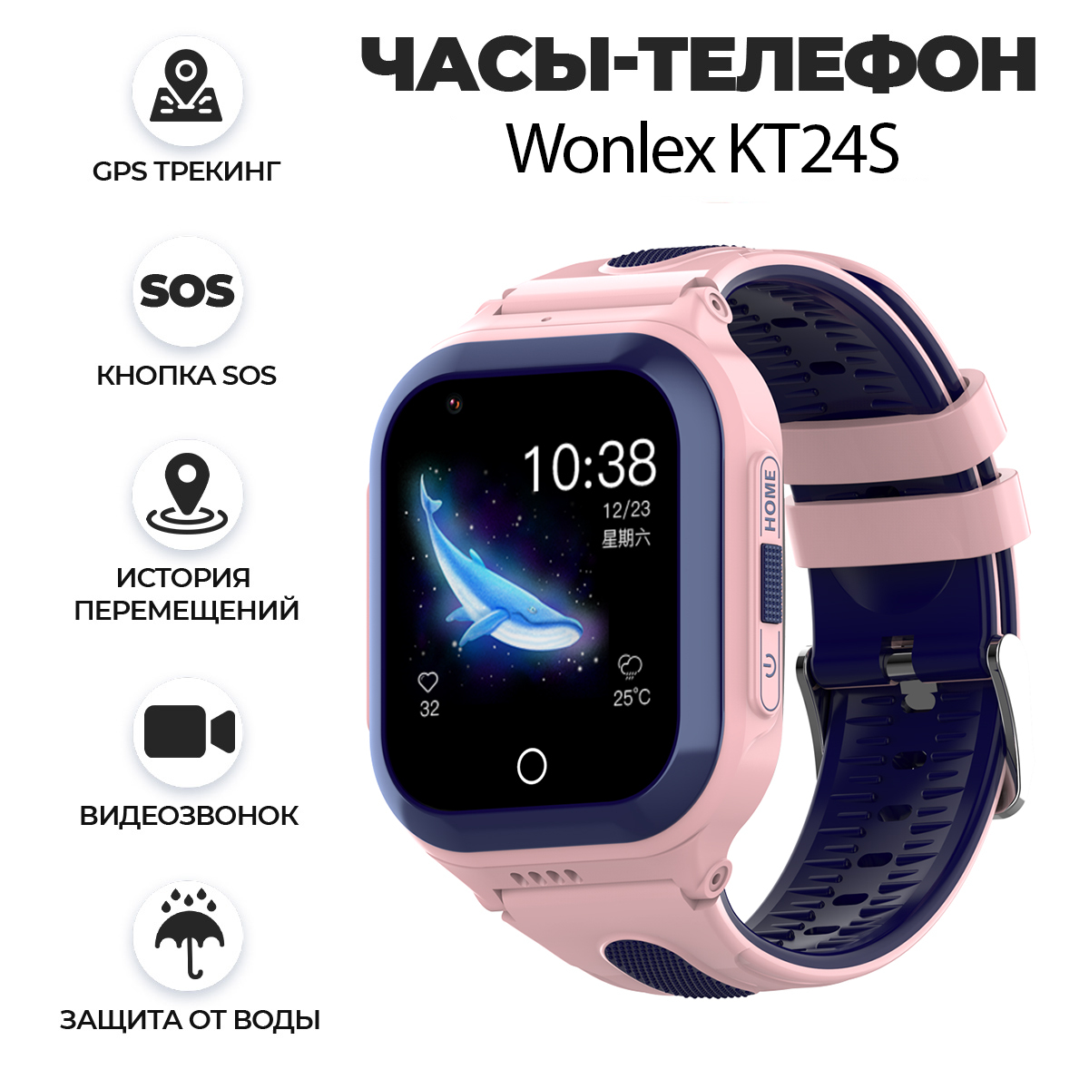 Купить смарт-часы Wonlex Smart Baby Watch KT24S GPS, WiFi, камера, 4G  (водонепроницаемые), экран 1.4