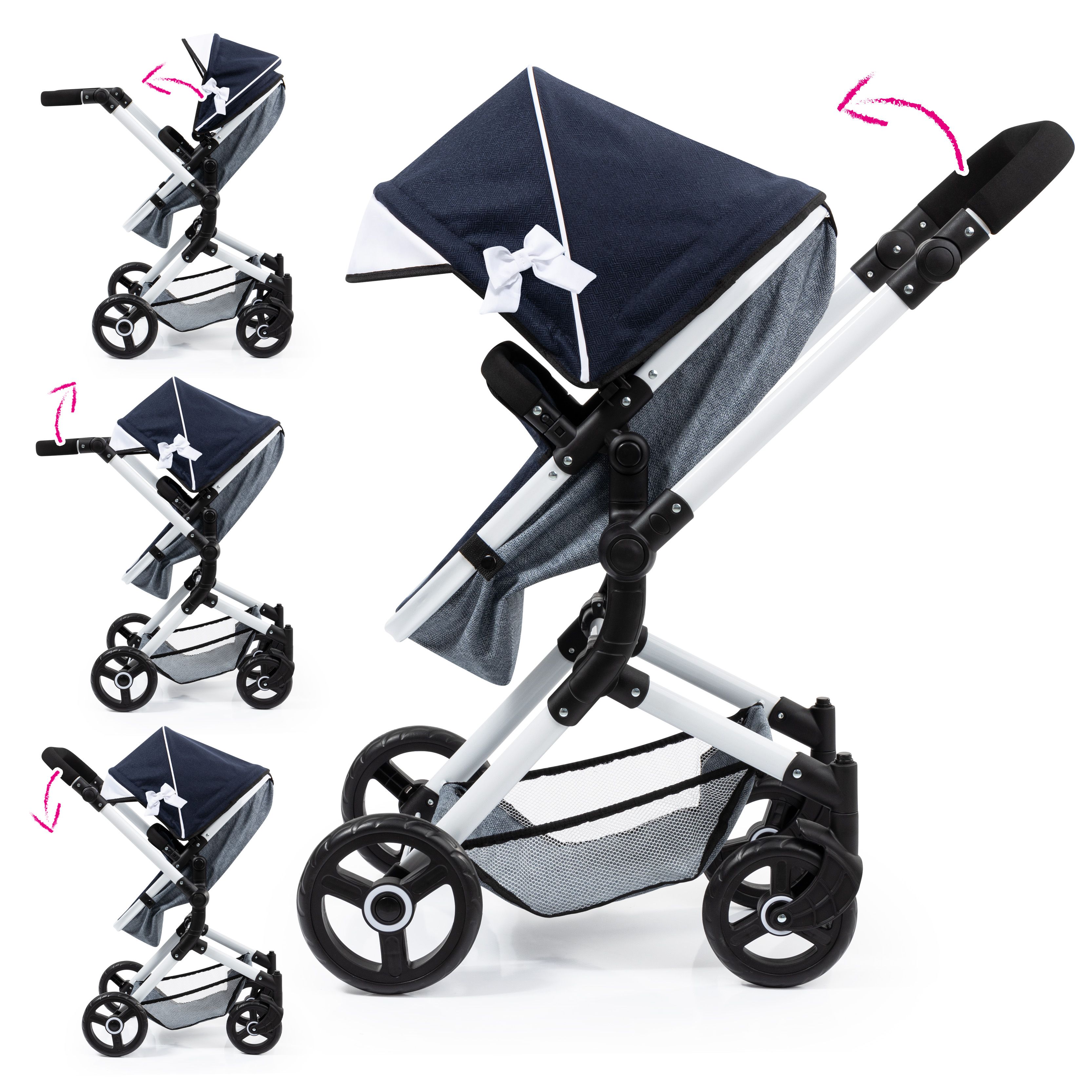 Детская Коляска для кукол Pram Neo Vario (сине-серая)