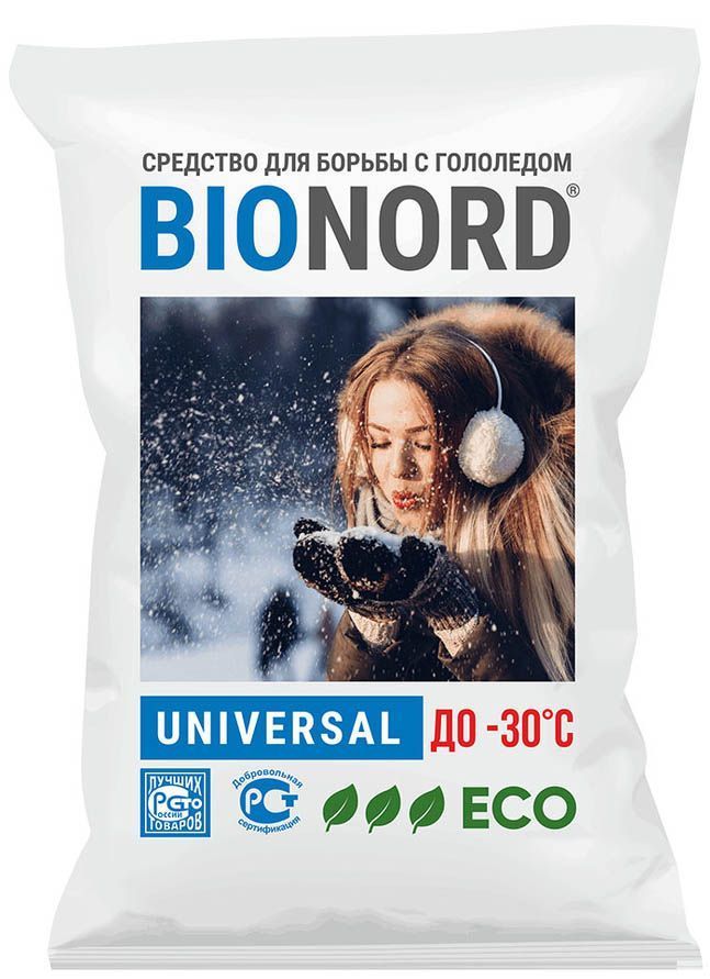 БИОНОРД Универсал реагент противогололедный до -30C (23кг) / BIONORD Universal реагент для борьбы с гололедом до -30C (23кг)