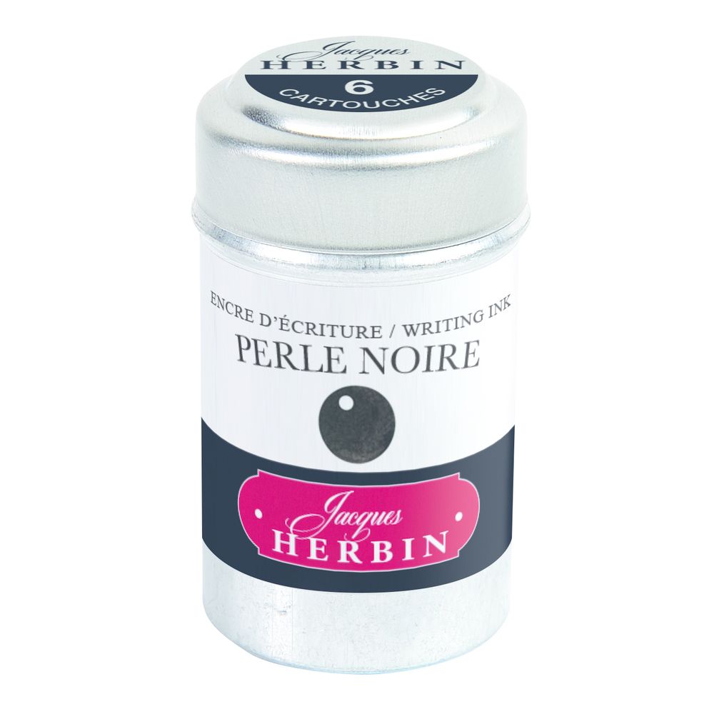 Картриджи для перьевой ручки Herbin, Perle noire Черная жемчужина, 6 шт, международный формат, короткие (international short)