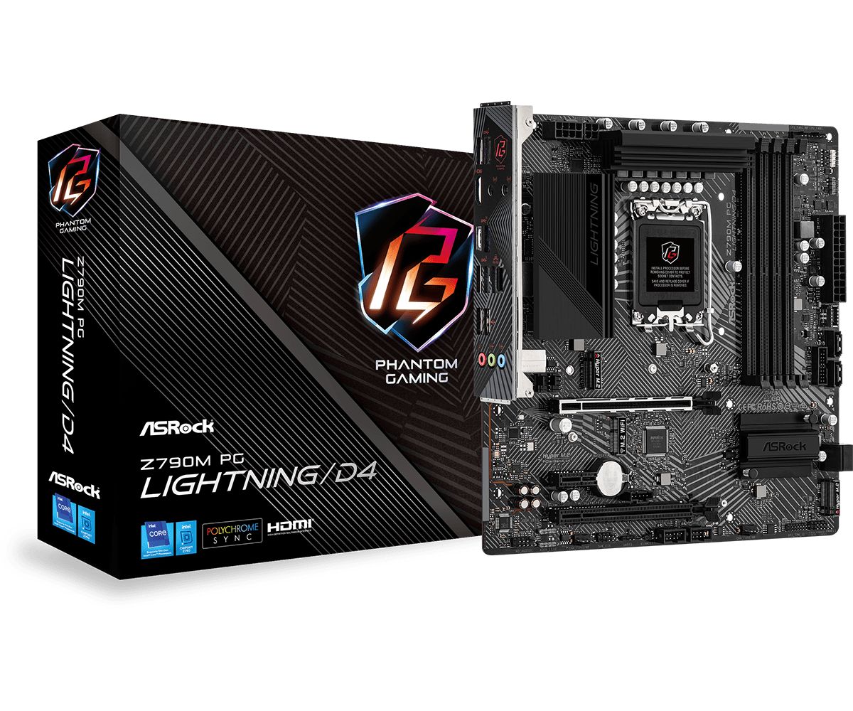 МатеринскаяплатаASRockZ790MPGLIGHTNING/D4,Socket1700,IntelZ790,1x/PS/2,mATX,RTL