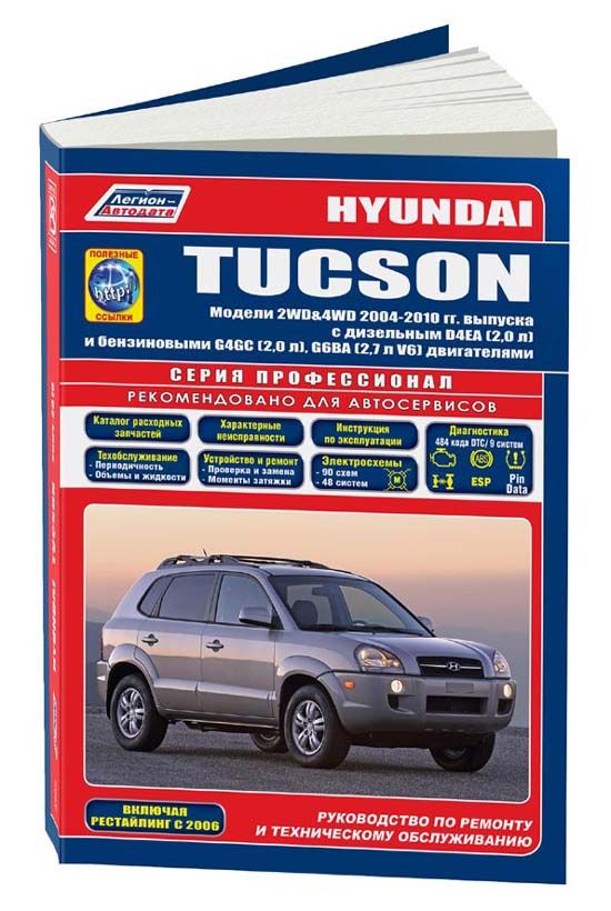 Hyundai Tucson 2004-10 бензин G4GC(2,0) G6BA(2,7) и дизель D4EA(2,0) серия ПРОФЕССИОНАЛ Ремонт.Экспл.ТО(Каталог расходных з/ч. Характерные неисправности)